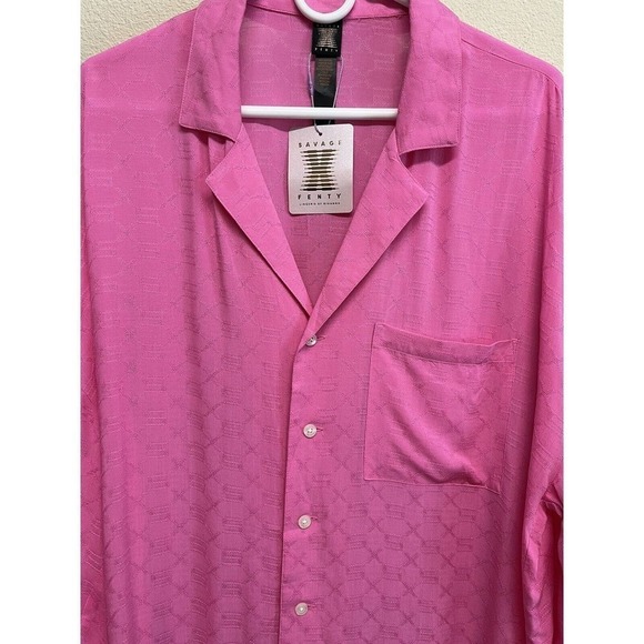 Savage × Fenty Monogram Voile Button Down Sleep Shirt Size S Pink oversized NEW - Picture 4 of 11